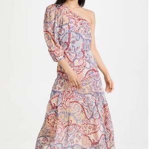 $695 VERONICA BEARD Kimber Silk Printed One Shoulder dress